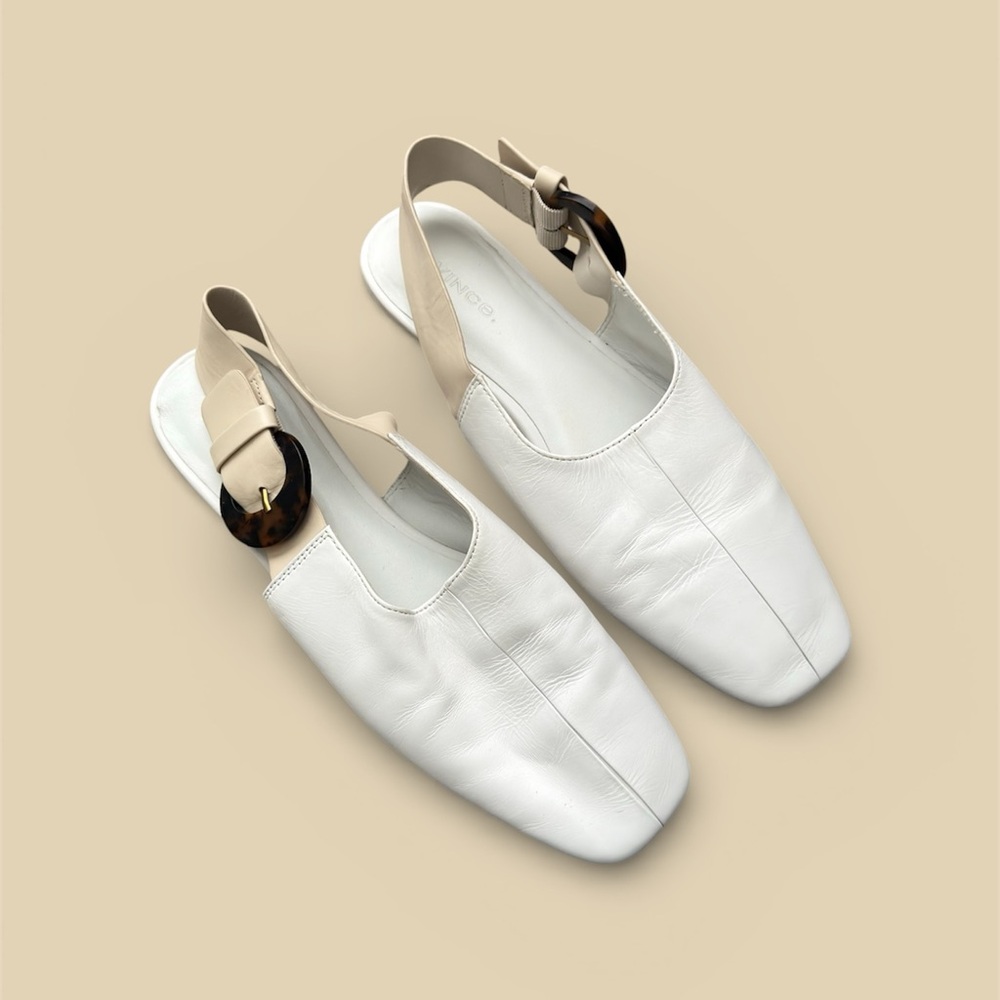 Vince White Leather Sling Back Flats